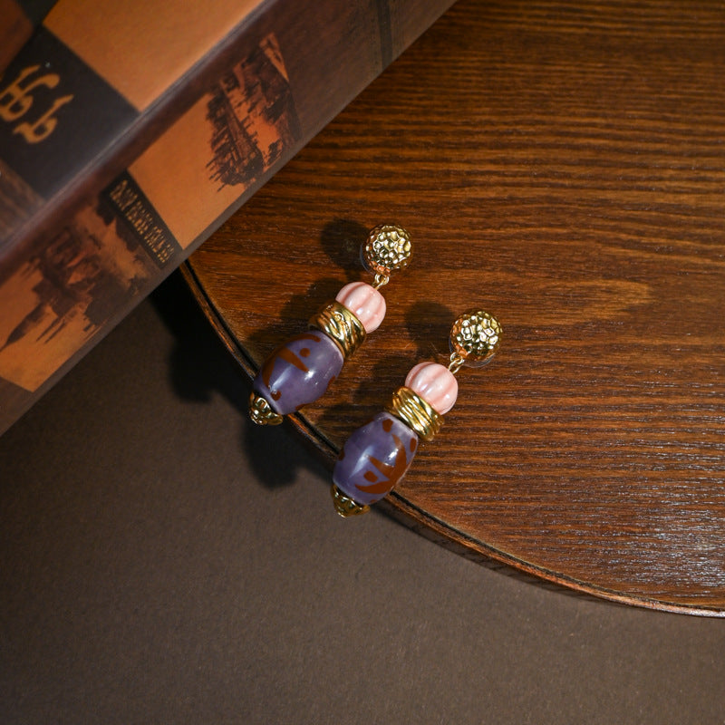 Vintage Retro literary style ceramic matching necklace + stud and dangle earrings set