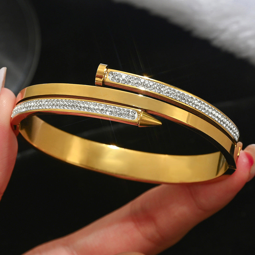 stainless steel nail bangle, color-resistant 18K gold plated bangle