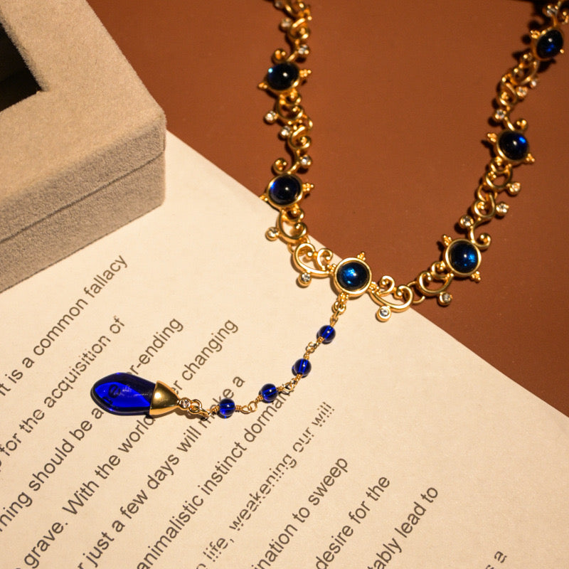 Royal blue dangle vintage necklace & earrings set