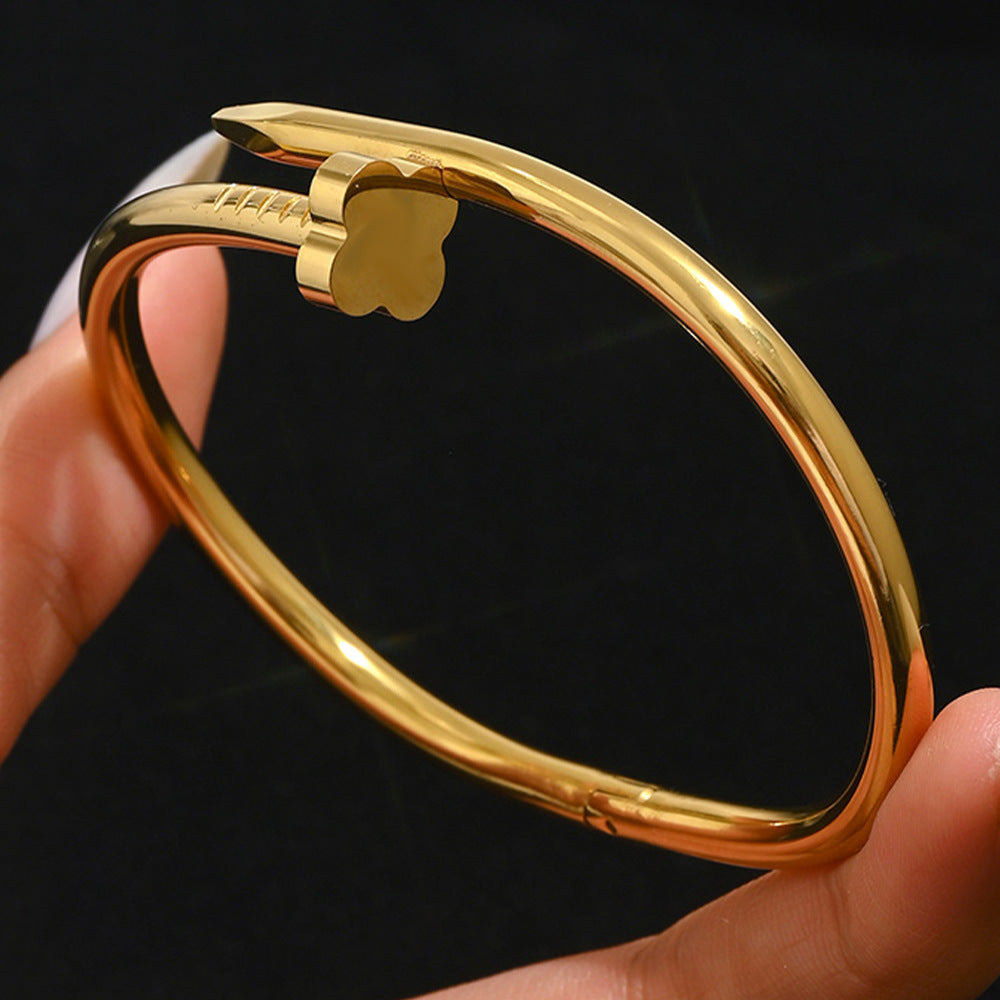 stainless steel nail bangle, color-resistant 18K gold plated bangle