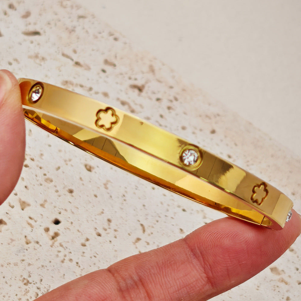 Stainless steel with Zircon or rinestone design bling bangles,18k gold plated color-resistant bangles