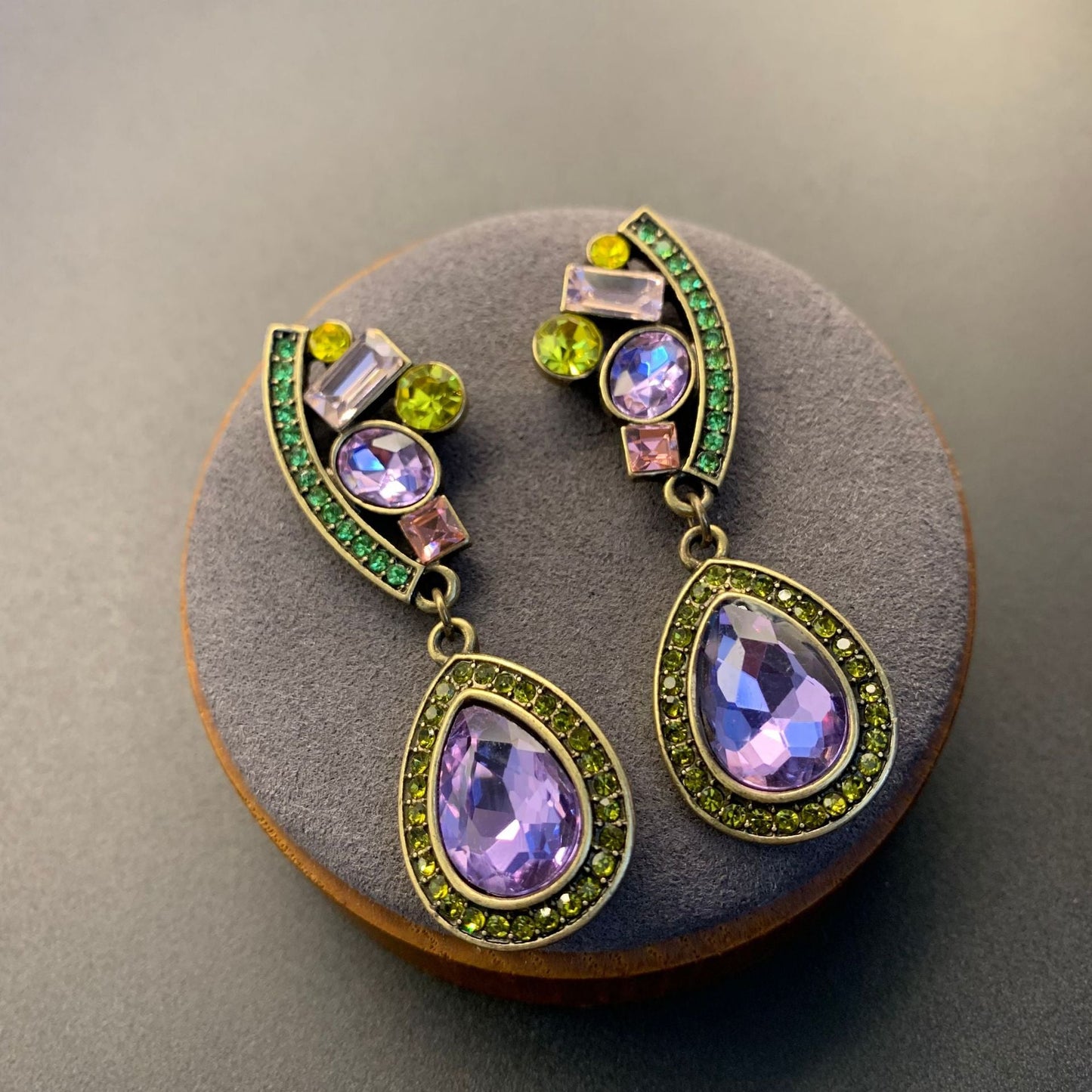 Vintage purple beaded Multi-layer French-style necklace and stud earring set