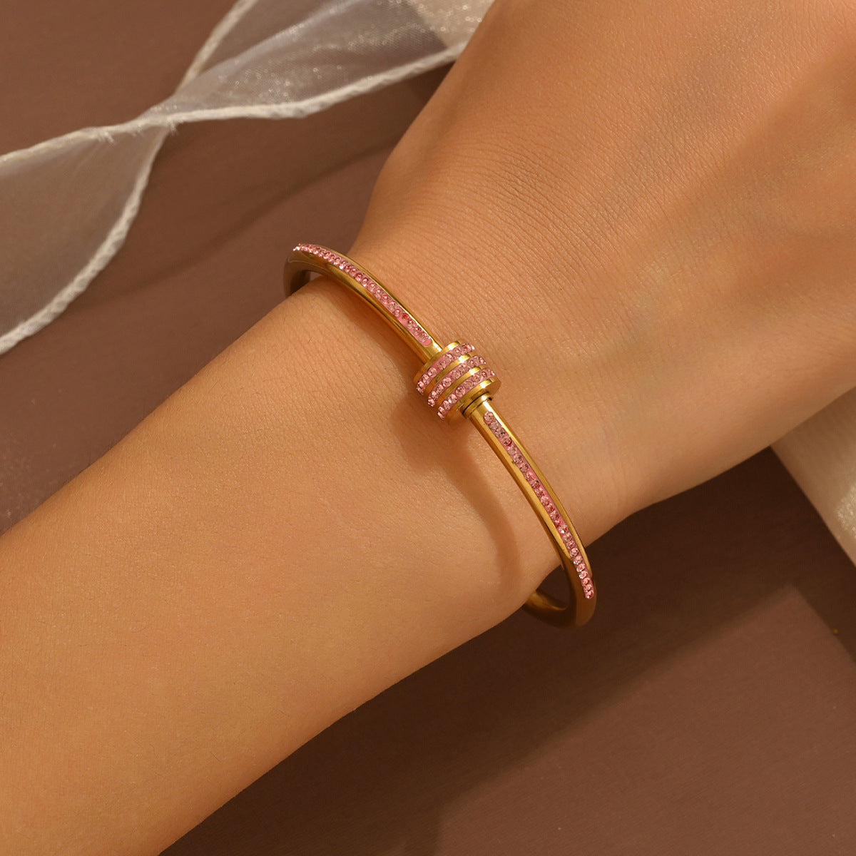 Stainless steel with Zircon or rinestone design bling bangles,18k gold plated color-resistant bangles