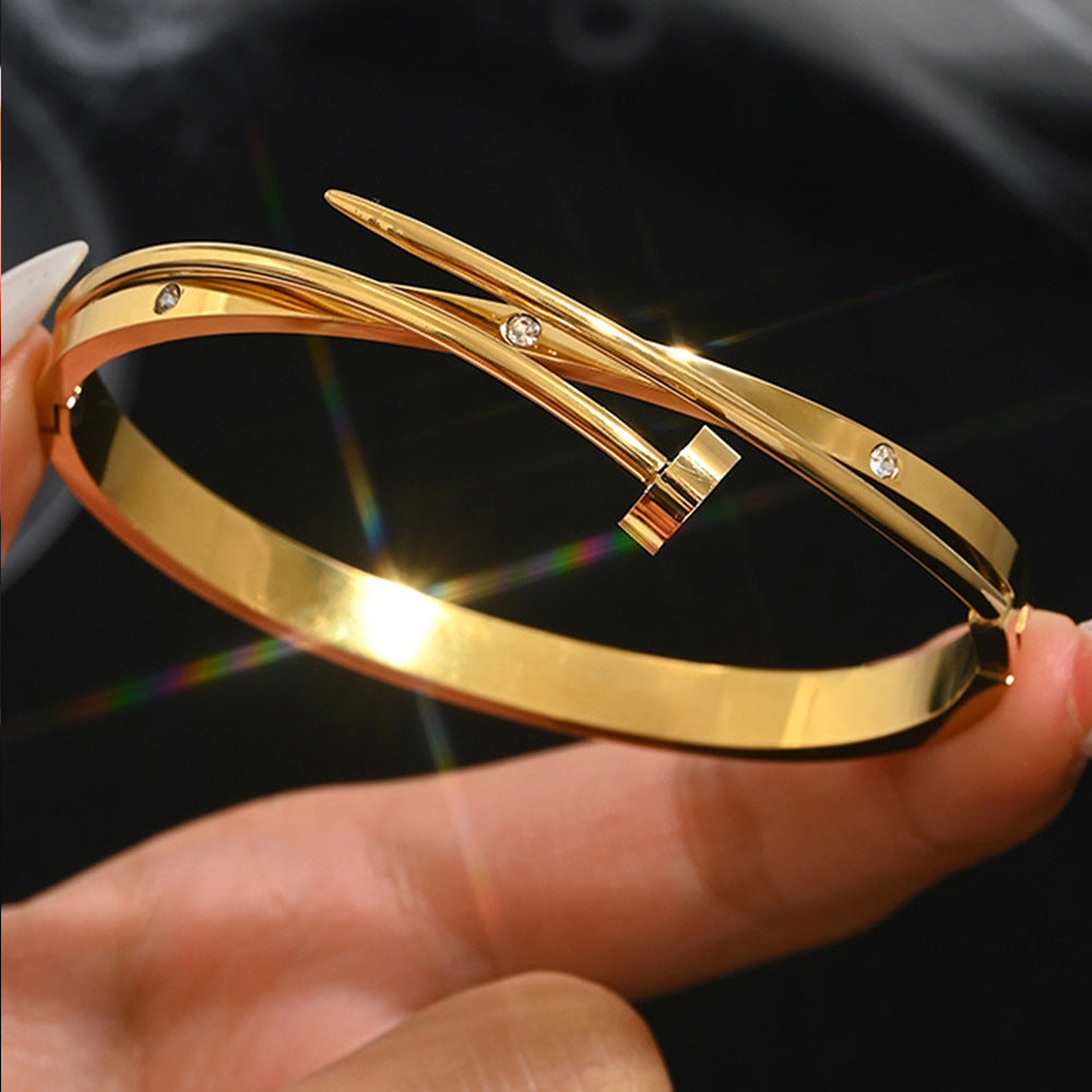 stainless steel nail bangle, color-resistant 18K gold plated bangle