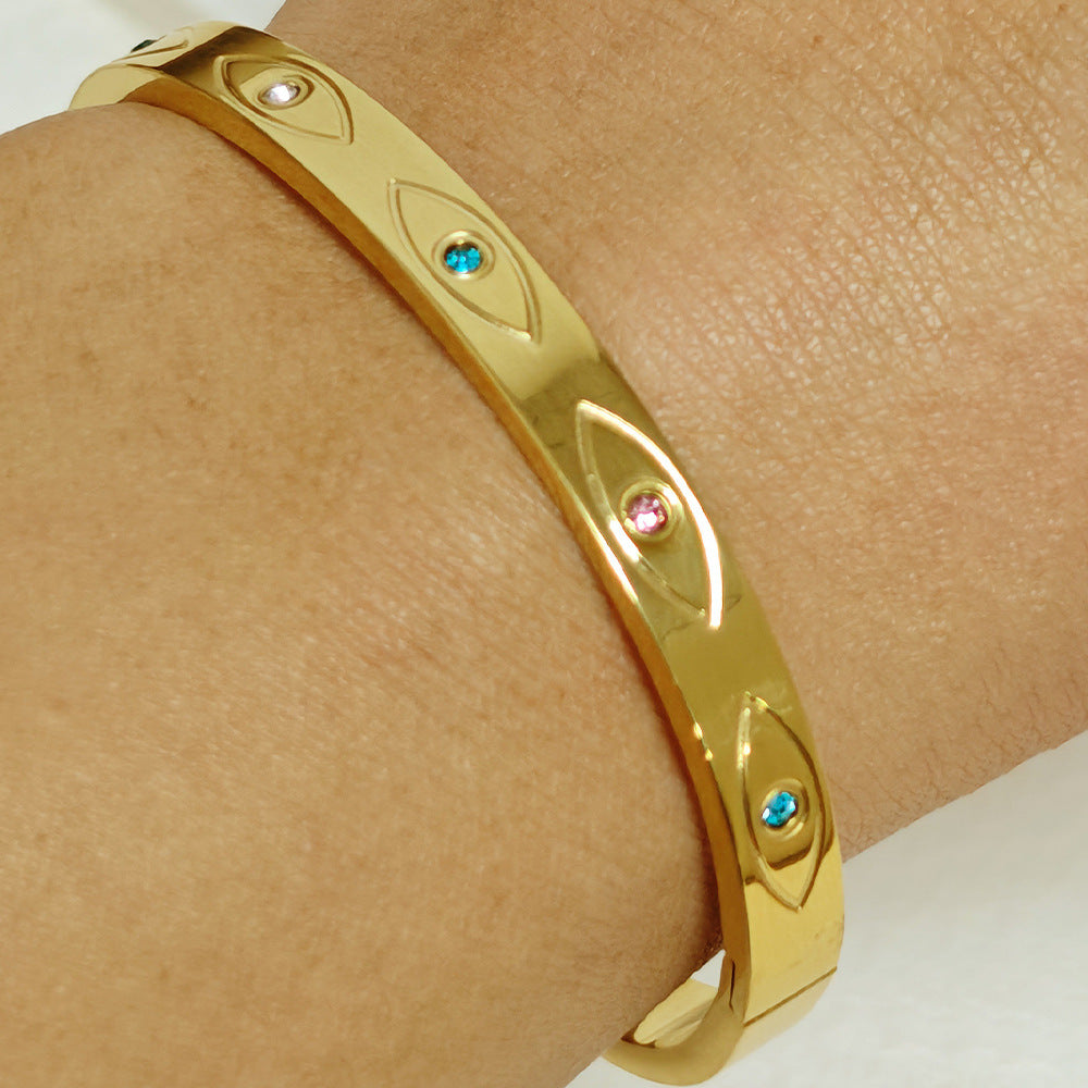 Evil Eye bangle,stianless steel 18k gold plated color-resistant bangle