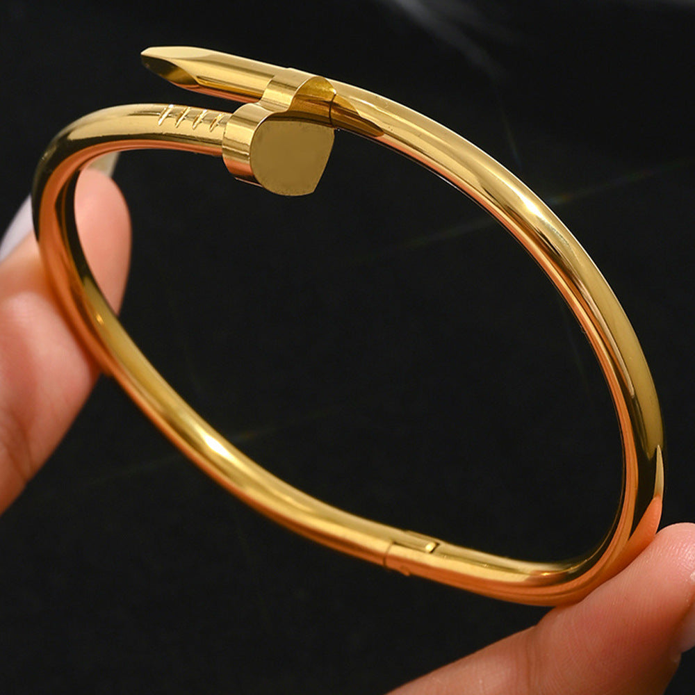 stainless steel nail bangle, color-resistant 18K gold plated bangle