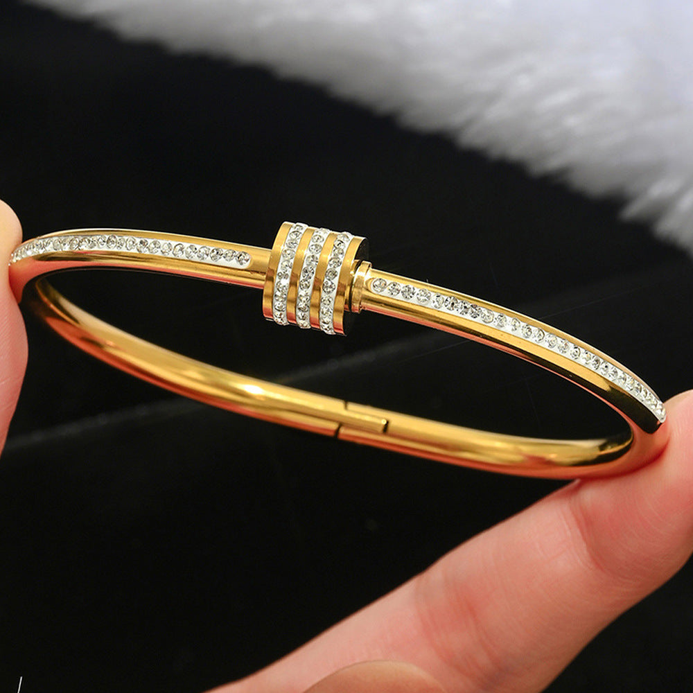 Stainless steel with Zircon or rinestone design bling bangles,18k gold plated color-resistant bangles