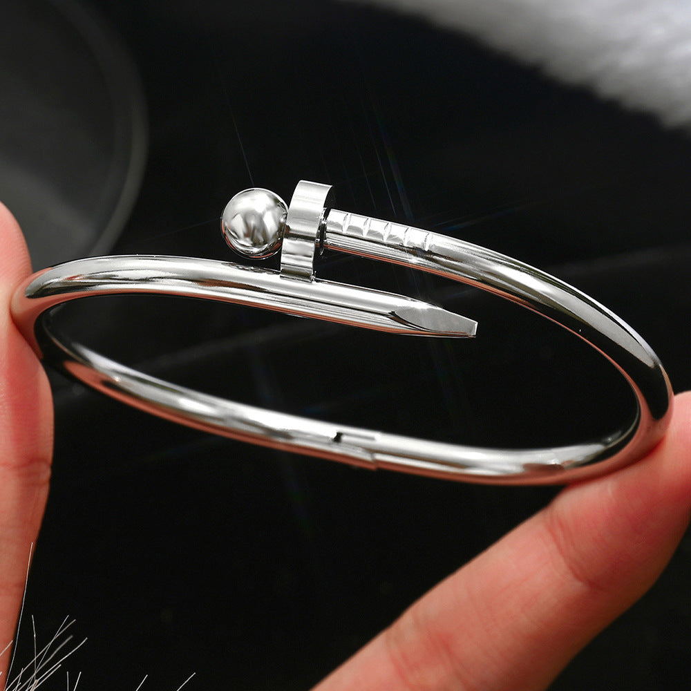 stainless steel nail bangle, color-resistant 18K gold plated bangle