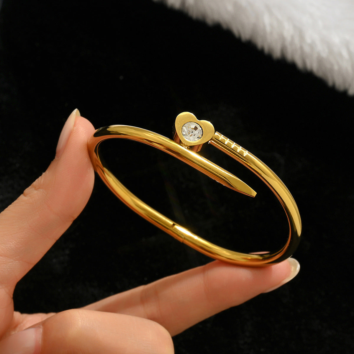 stainless steel nail bangle, color-resistant 18K gold plated bangle
