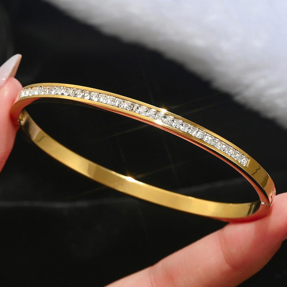 Stainless steel with Zircon or rinestone design bling bangles,18k gold plated color-resistant bangles