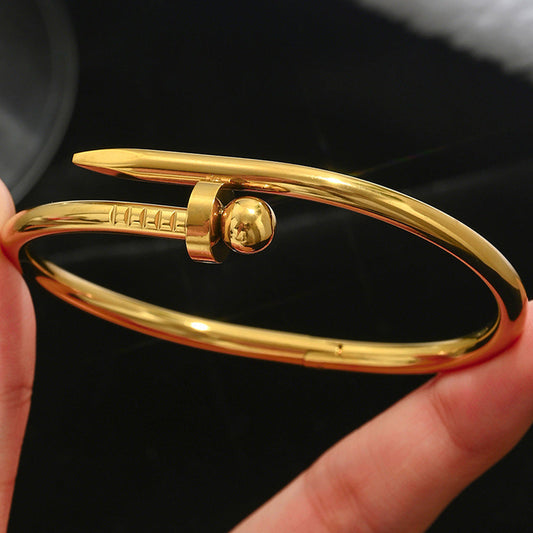 stainless steel nail bangle, color-resistant 18K gold plated bangle