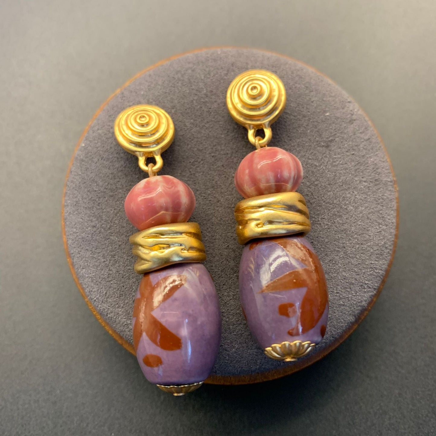Vintage Retro literary style ceramic matching necklace + stud and dangle earrings set