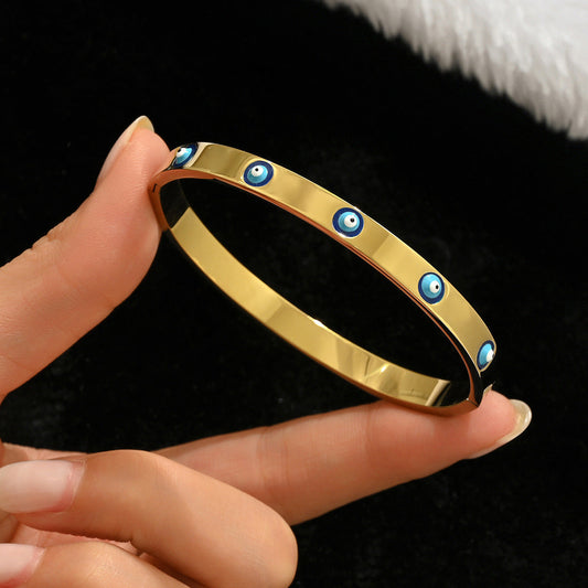 Evil Eye bangle,stianless steel 18k gold plated color-resistant bangle