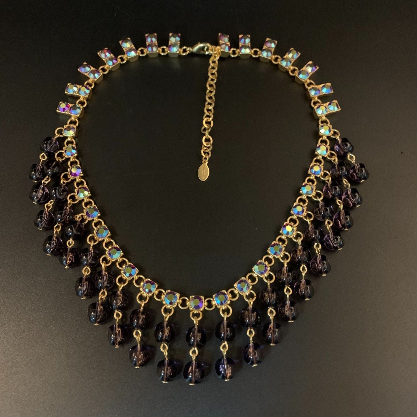 Vintage royal-style high-end purple glass tassel inlaid beaded necklace and ear cuff set