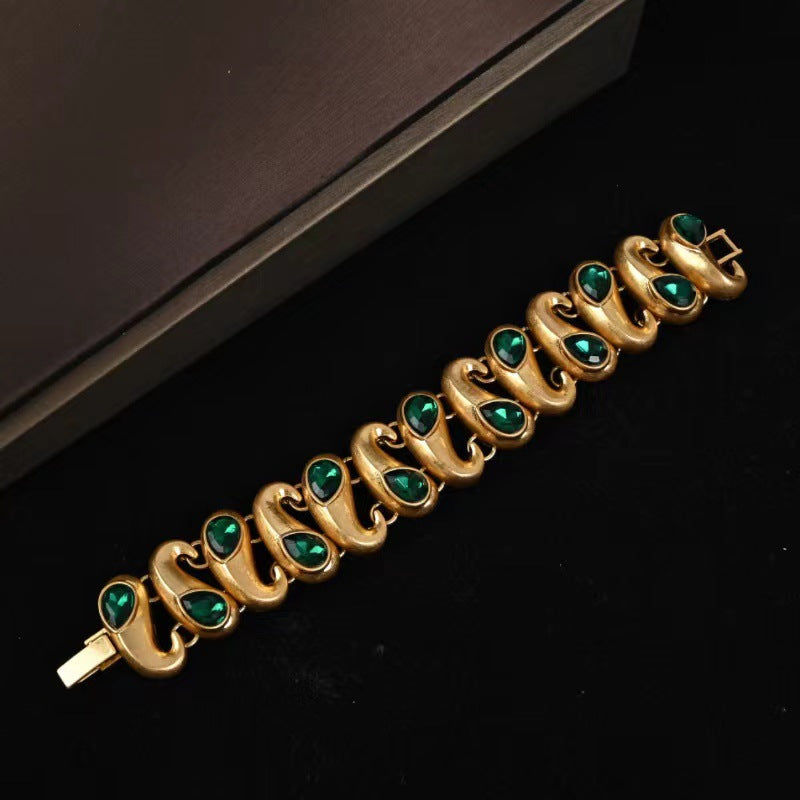 Vintage jewelry retro palace-style electroplated glass gemstone stud earrings, necklace, and bracelet Virgin's Tears set