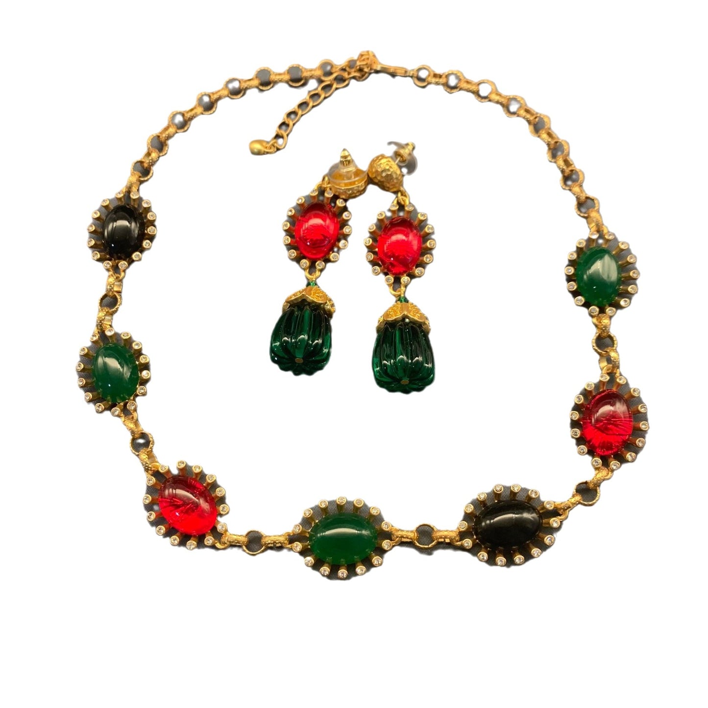 Vintage Niche Luxury Style Glass Inlaid Necklace and Earring Set with a High-End Feel