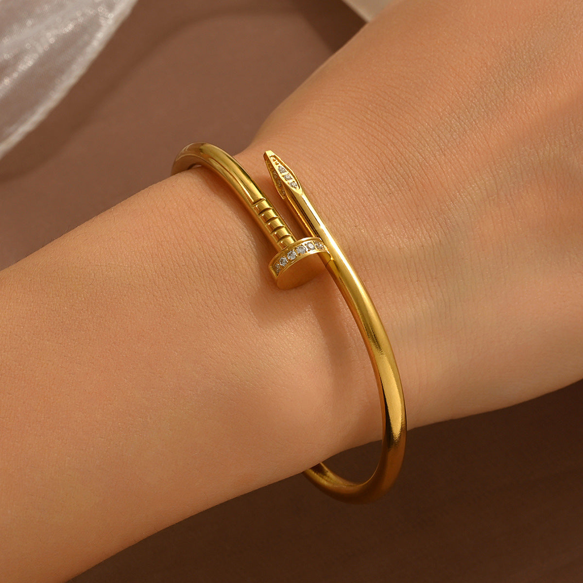 stainless steel nail bangle, color-resistant 18K gold plated bangle