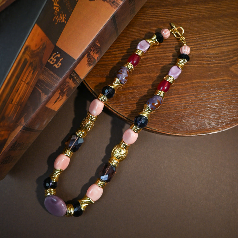 Vintage Retro literary style ceramic matching necklace + stud and dangle earrings set